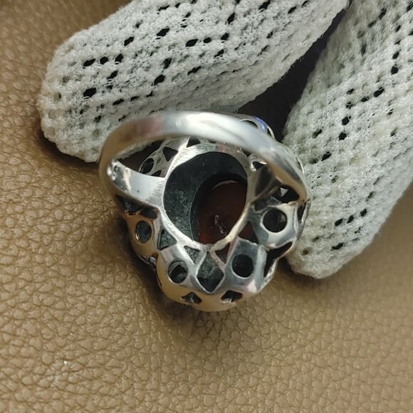 Filigree Ring Size 6 Baltic Amber Sterling Silver 925 Vintage Antique Style - Picture 9 of 15